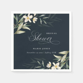 Mörk Navy White Greenery Flora Bunch Möhippa Pappersservett