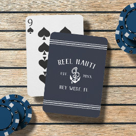 Mörk Navy & White Nautical Anchor Boat Namn Casinokort