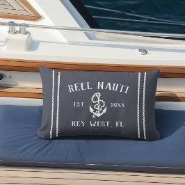 Mörk Navy & White Personlig Boat Namn Anchor Lumbarkudde