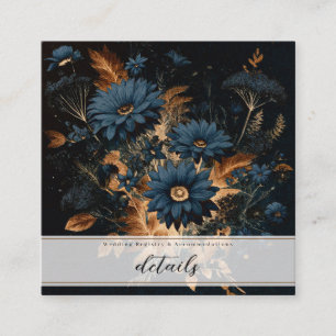Mörk Navyblå & Guld Rustik Blommig Glam Boho Fyrkantigt Visitkort