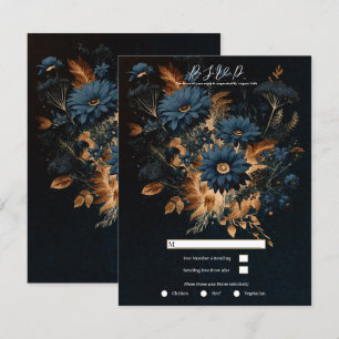Mörk Navyblå Guld Rustik Glam Boho Bröllop RSVP Inbjudningar