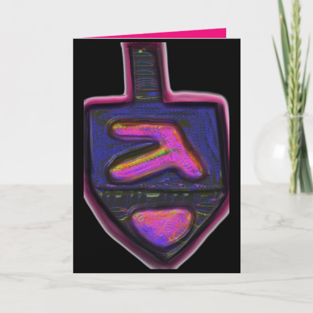 Mörk neon rainbow Hanukkah dreidel Helgkort (Framsida)