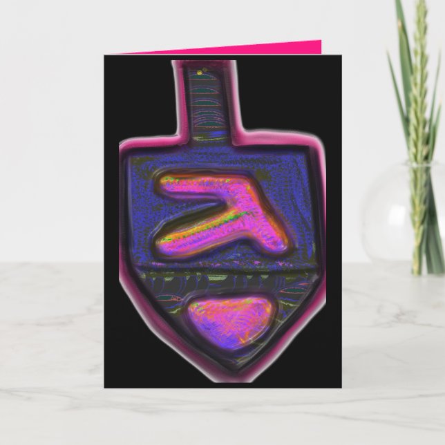 Mörk neon rainbow Hanukkah dreidel Helgkort (Framsida)