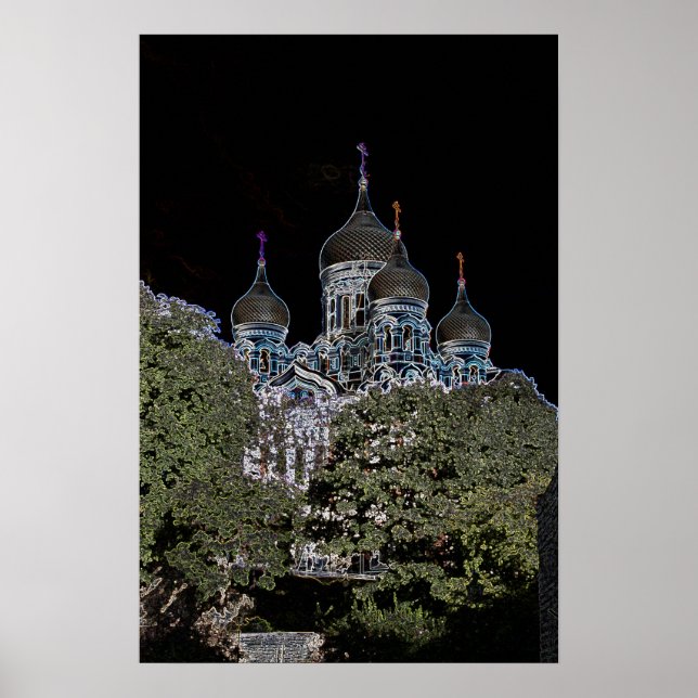 Mörk neonskylt St. Alexander Nevsky katedralaffisc Poster (Framsidan)