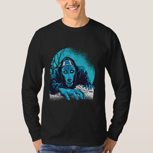 Mörk Nun Helloween Costume T Shirt (Framsida)