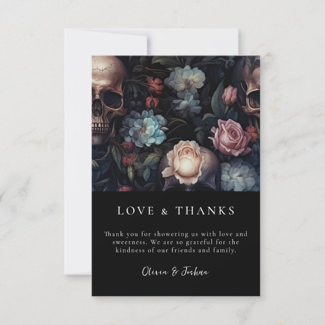 Mörk och dyster blomsterrik gothikt bröllopsdusch tack kort (Framsida)