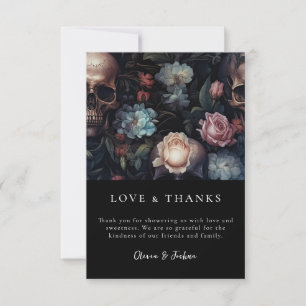 Mörk och dyster blomsterrik gothikt bröllopsdusch tack kort