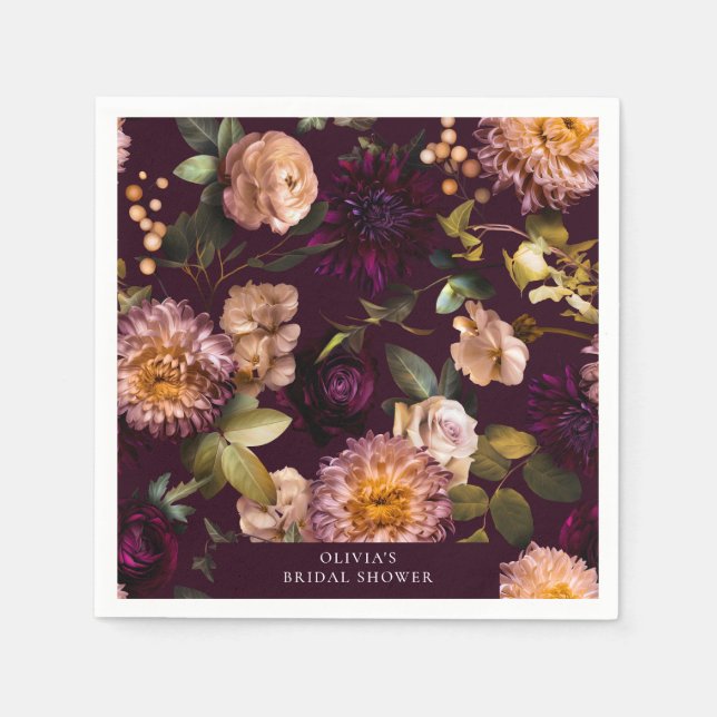 Mörk och dyster dramatisk blomsterbröllopsfest  pappersservett (Framsidan)