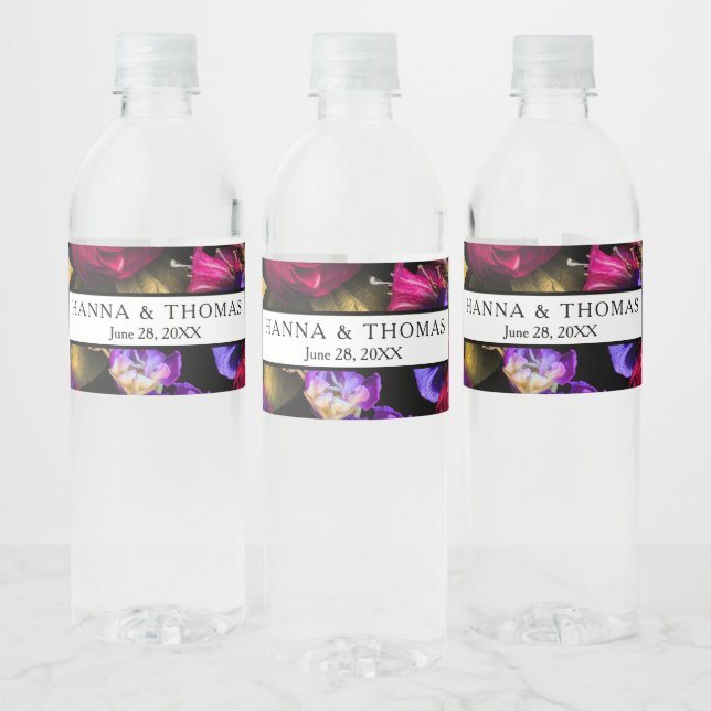 Mörk och dyster höstlig blomsterbröllop vattenflaskor etikett (Flaskor)