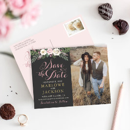 Mörk och dyster Rosa Blommig Boho Bröllop Meddelande Vykort