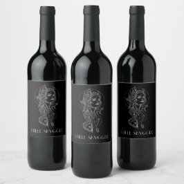 Mörk och Goth NeoTraditional Witch Art Vinflaska Etikett