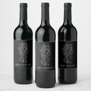 Mörk och Goth NeoTraditional Witch Art Vinflaska Etikett