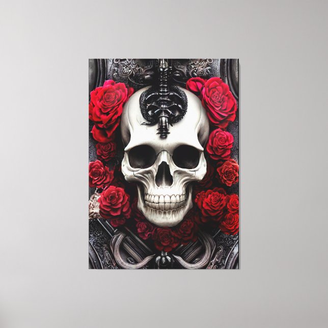 Mörk och gotiic Skull och Ro Murial Canvastryck (Framsida)
