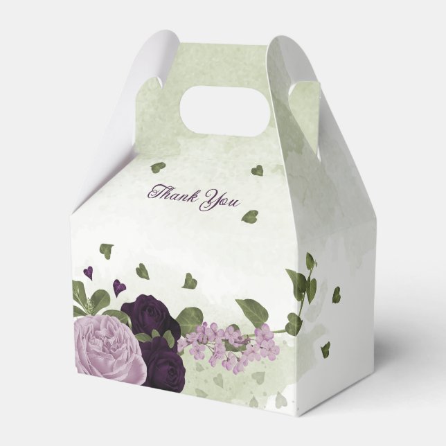 mörk och lätt lila blommor greenery bröllop presentaskar (Framsidan Sidan)