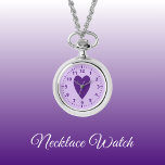 Mörk och lätt lila kärlek hjärta Necklace Watch Armbandsur<br><div class="desc">Necklace Watch-gåva. Med lila kärlek hjärta och klocknummer på en ljusare lila bakgrund.</div>