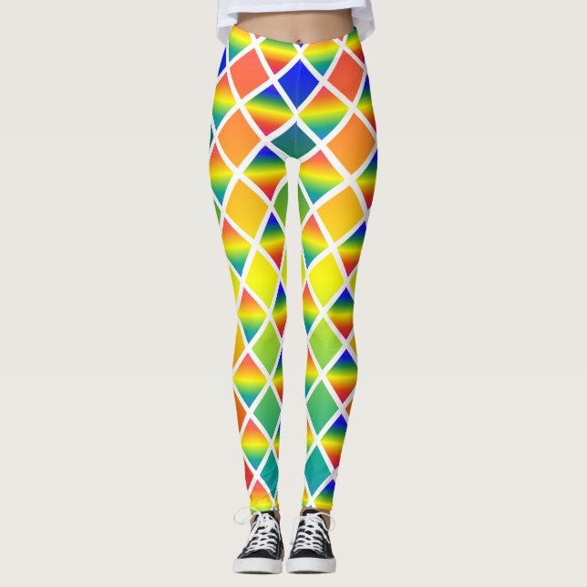 Mörk och LIght Rainbows (Diamond Checkered) Leggings (Framsida)