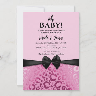 Mörk och ljus rosa glamour leopardmönstrad baby sh inbjudningar