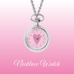 Mörk och ljusa rosa kärlek hjärta Necklace Watch Armbandsur<br><div class="desc">Necklace Watch-gåva. Med rosa kärlek hjärta och klocknummer på en ljusare rosa bakgrund.</div>