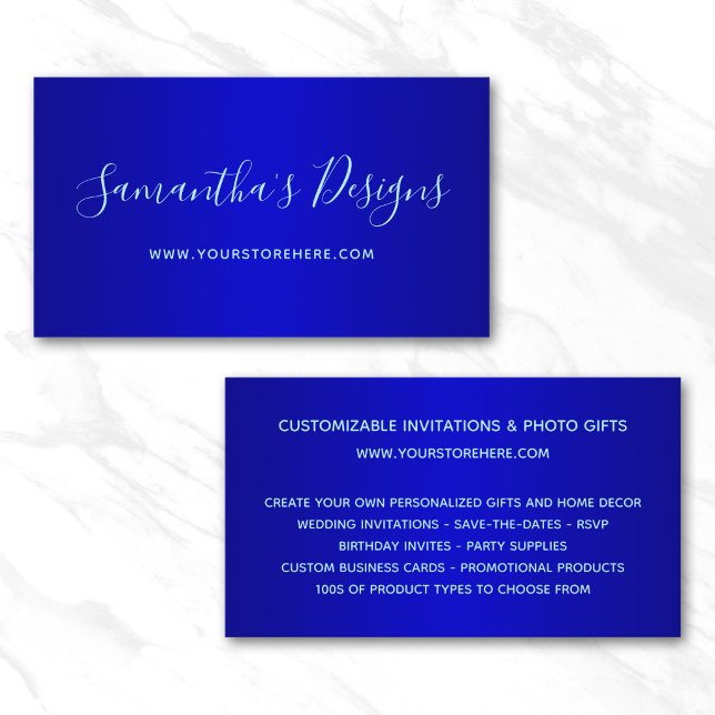 Mörk och Medelblå Ombre Webbutik Visitkort (Dark and Medium Blue Ombre Online Store Business Card)