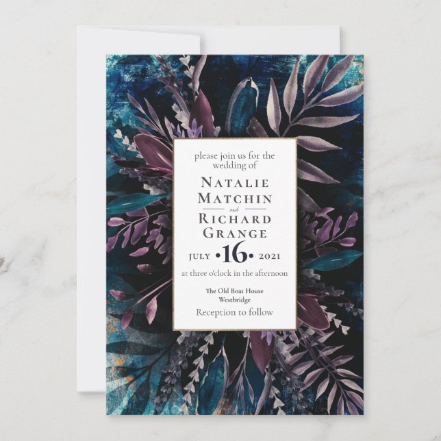 Mörk och Moody bröllopsinbjudan Blå Inbjudningar (Framsida)