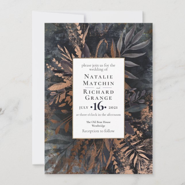 Mörk och Moody bröllopsinbjudan grått Inbjudningar (Framsida)