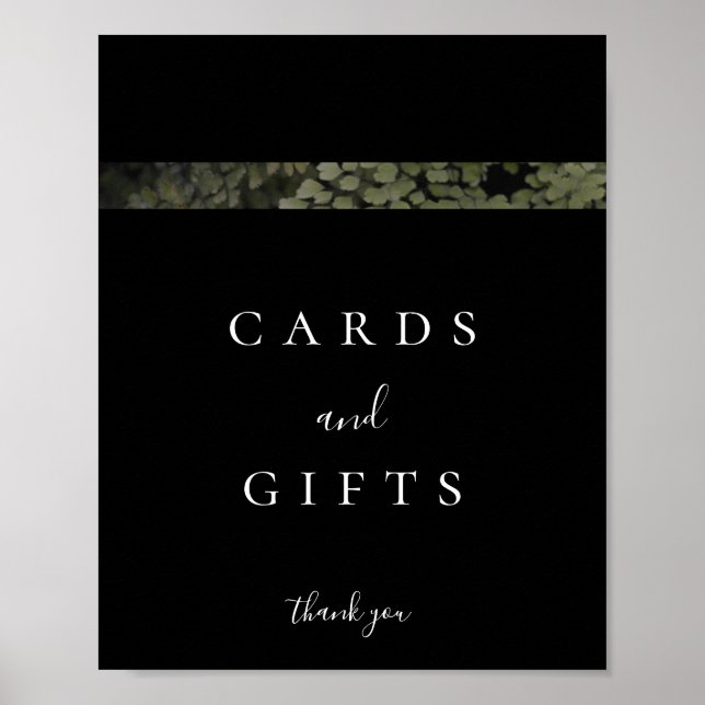 Mörk och Moody Ferns Modern Card and Gifts Sign Poster (Framsidan)
