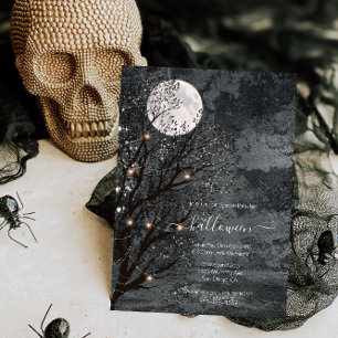 Mörk och Moody Full Moon Halloween Träd Inbjudningar