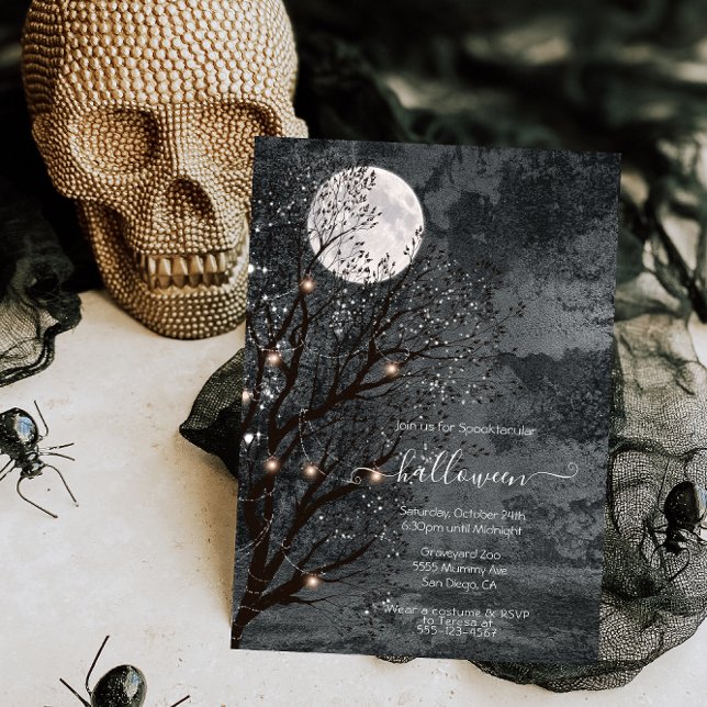 Mörk och Moody Full Moon Halloween Träd Inbjudningar (Skapare uppladdad)
