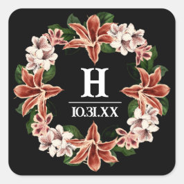 Mörk och Moody monogramsymbol svart botaniskt Fyrkantigt Klistermärke