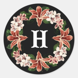 Mörk och Moody monogramsymbol svart botaniskt Runt Klistermärke