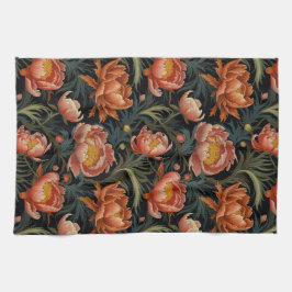 Mörk och Moody Orange Peony Flowers Kökshandduk