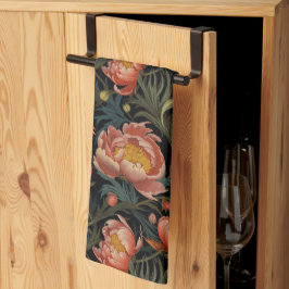 Mörk och Moody Orange Peony Flowers Kökshandduk