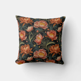 Mörk och Moody Orange Peony Flowers Kudde