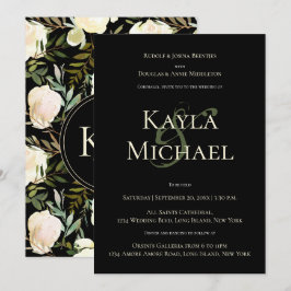 Mörk och Moody Personligt bröllp, Monogram Cream R Inbjudningar