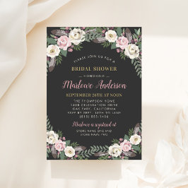 Mörk och Moody Ro Rosa Blommigt Boho Möhippa Inbjudningar