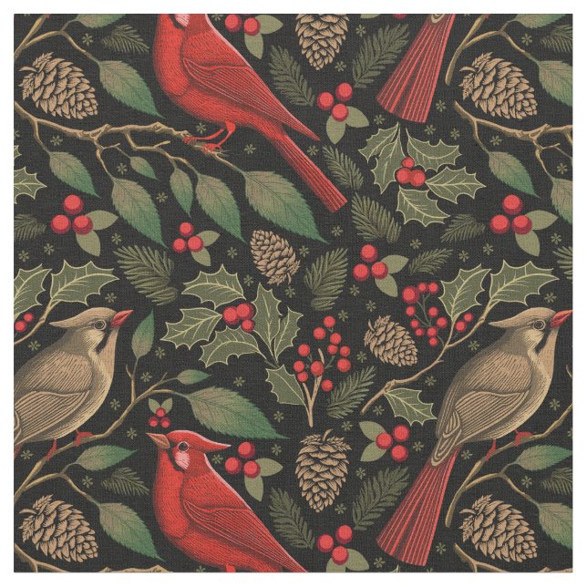 Mörk och Moody vinterkardinaler Tyg (Närbild)