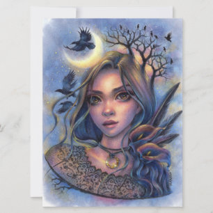Mörk Öga Fairy Fantasy Måne Woman Art Card