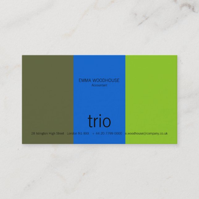 Mörk oliv för Trio, ljusa blått & grönt Visitkort (Framsida)
