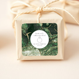 Mörk Oliv grönt Emerald Gemstone Bröllop Fyrkantigt Klistermärke