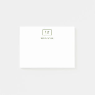 Mörk Oliv grönt enkelt Modern Monogram Post-it Block