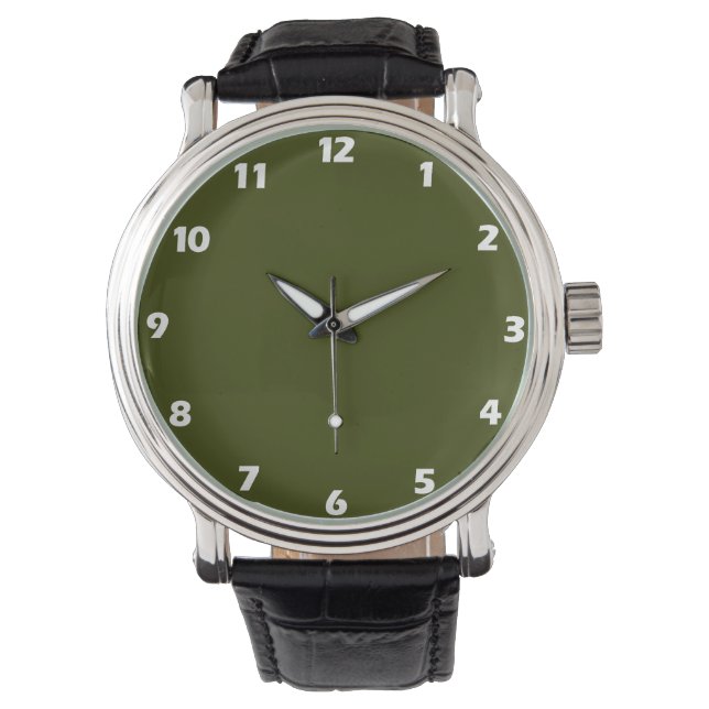 Mörk oliv grönt färg i fast form armbandsur (Framsida)