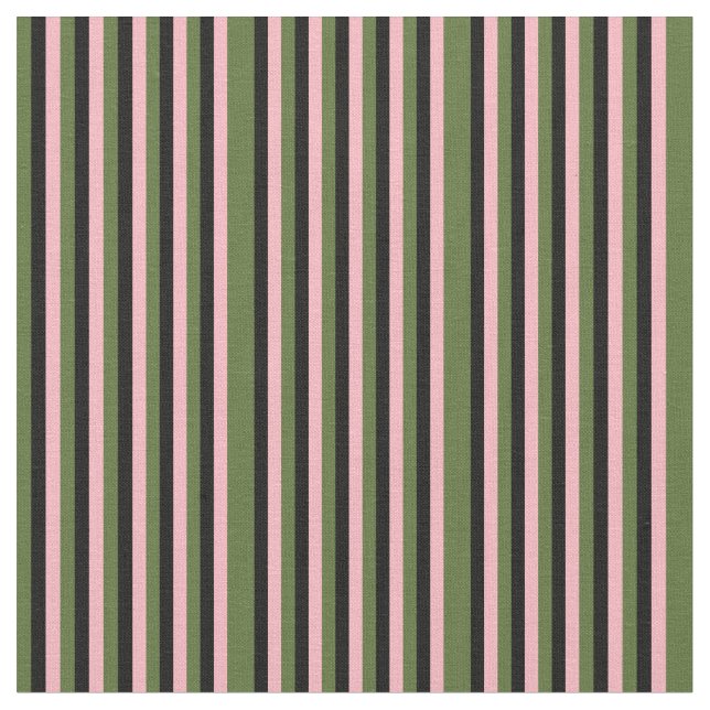 Mörk Oliv grönt, Ljusare rosa och svart Rand Tyg (Närbild)