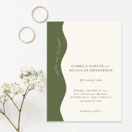 Mörk Oliv grönt Modern Vågigt Retro Bröllop Inbjudningar