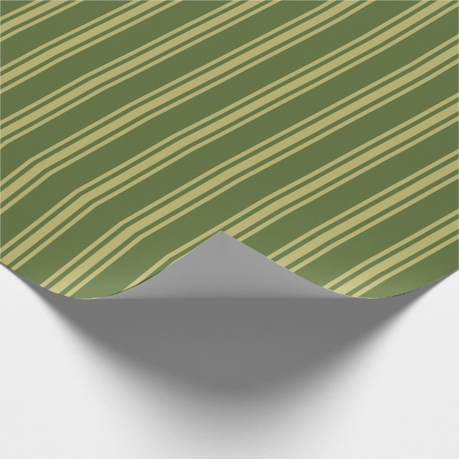 Mörk Oliv grönt och Mörk Khaki Stripe Mönster Presentpapper (Hörn)