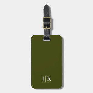 Mörk oliv grönt och Vit I Modern Monogram Bagagebricka
