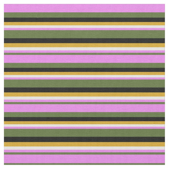 Mörk Oliv grönt, Violet, White, Goldenrod & Black Tyg (Närbild)