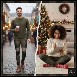 Mörk Oliv Svart Dämpad Flanell Karo Leggings