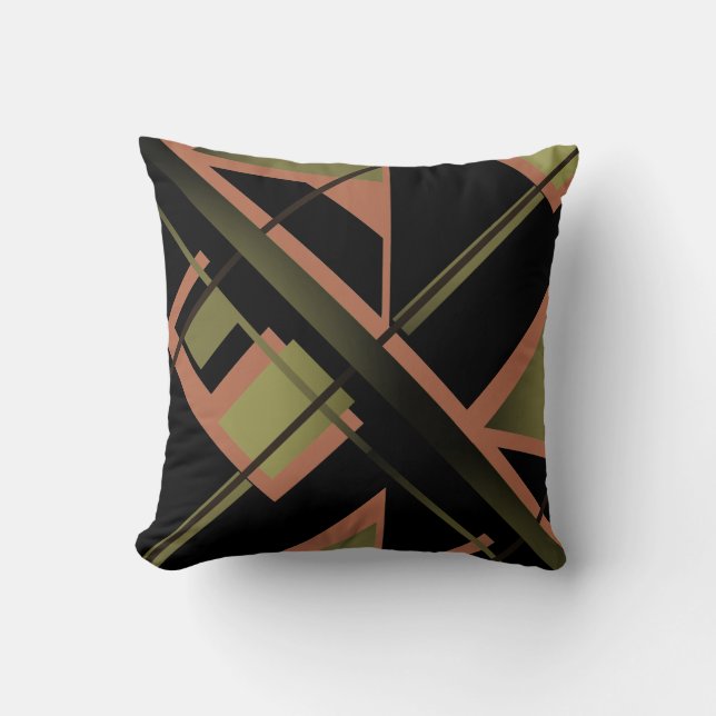 Mörk Olive Black White Mosaic Bold Slanted Design Kudde (Framsida)