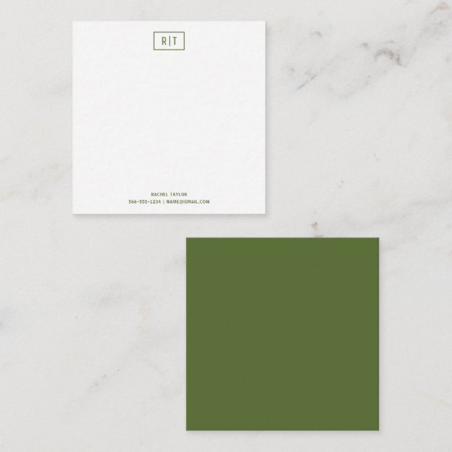Mörk Olivgrön Budget Monogram Enkel Modern Anteckningskort (Fram/baksida)