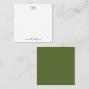 Mörk Olivgrön Budget Monogram Enkel Modern Anteckningskort